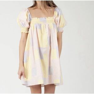 Urban Outfitters Puff Sleeve Patch Work Baby Doll Dress - Size XS - Multicolored